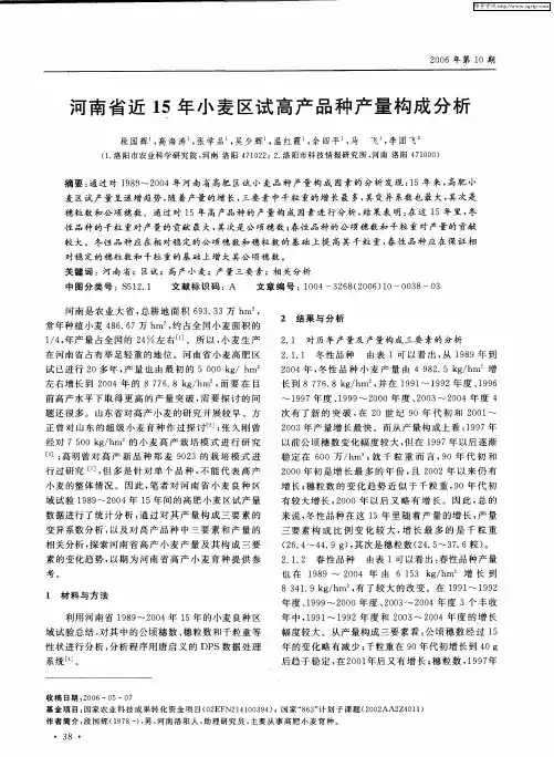 河南省近15年小麦区试高产品种产量构成分析