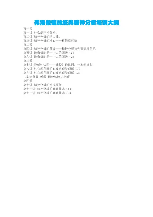 弗洛依德的经典精神分析培训大纲