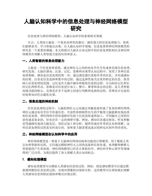 人脑认知科学中的信息处理与神经网络模型研究