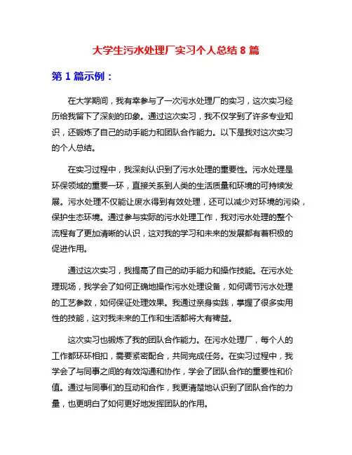 大学生污水处理厂实习个人总结8篇
