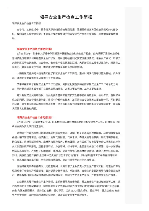 领导安全生产检查工作简报