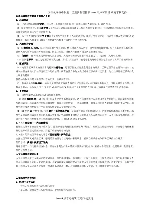近代地理学的主要观点和核心人物
