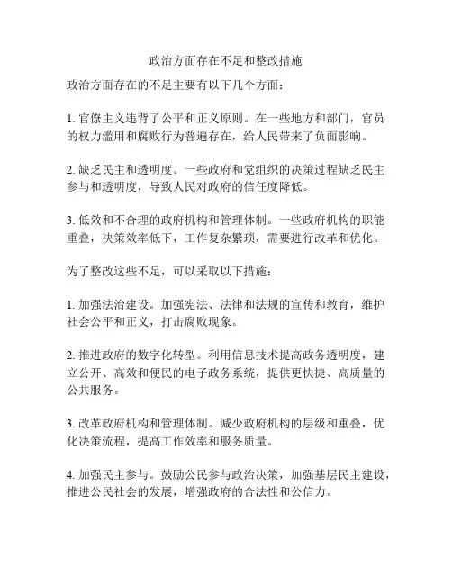 政治方面存在不足和整改措施