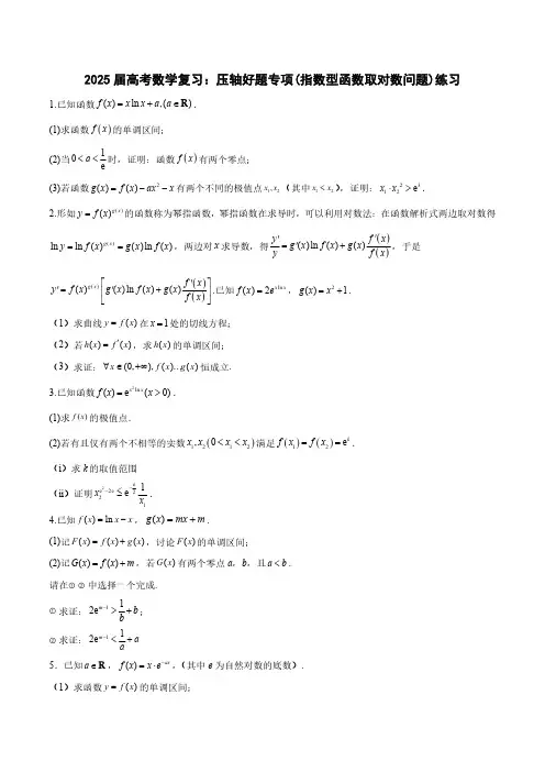 2025届高考数学复习：压轴好题专项(指数型函数取对数问题)练习(附答案)
