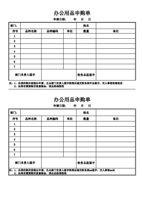 办公用品申购单