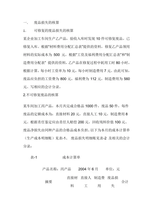 废品损失的核算