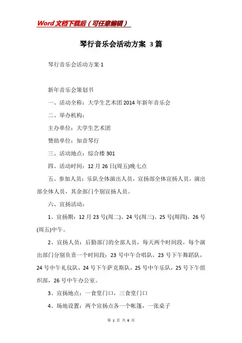 琴行音乐会活动方案 3篇
