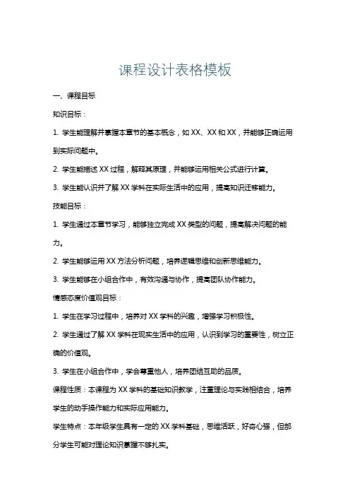 课程设计表格模板
