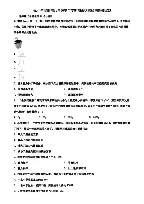 2020年深圳市八年级第二学期期末达标检测物理试题含解析