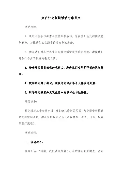 大班社会领域活动方案范文（六篇）