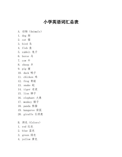 小学英语词汇总表