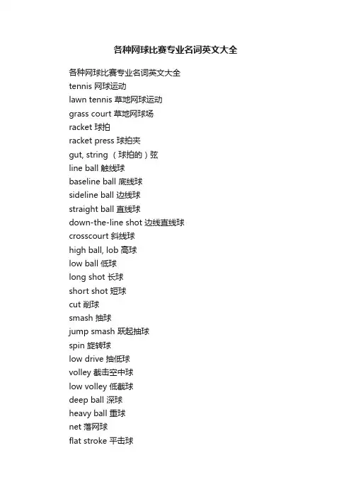 各种网球比赛专业名词英文大全
