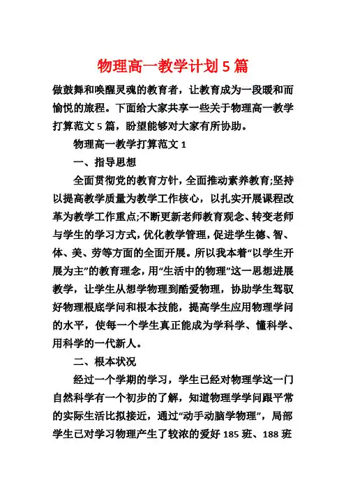 物理高一教学计划5篇
