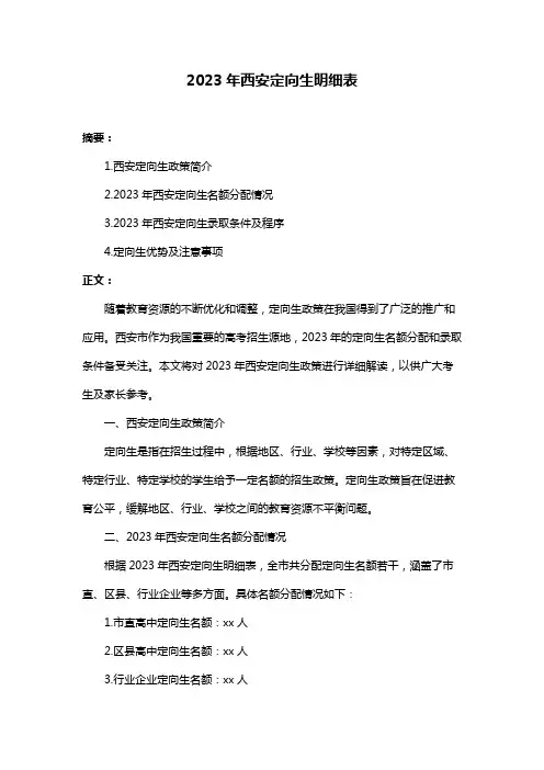 2023年西安定向生明细表
