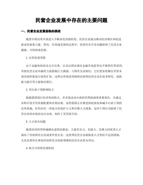 民营企业发展中存在的主要问题