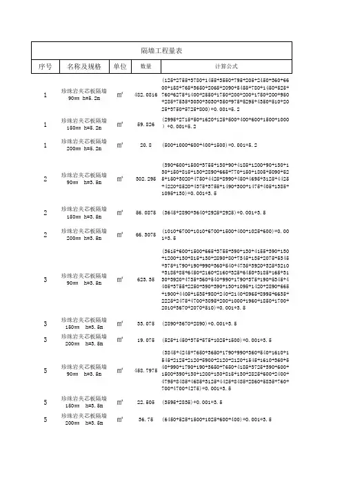 隔墙工程量计算表