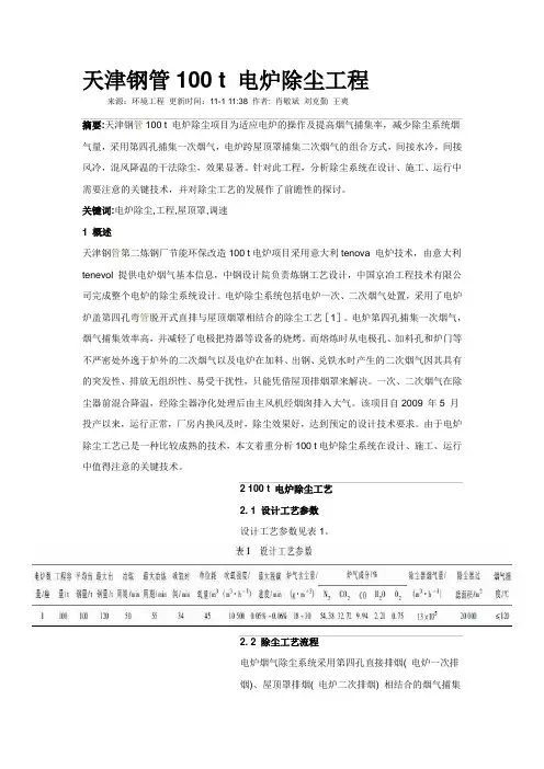 天津钢管100 t 电炉除尘工程