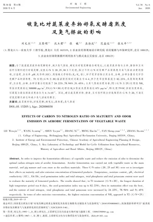 碳氮比对蔬菜废弃物好氧发酵腐熟度及臭气排放的影响