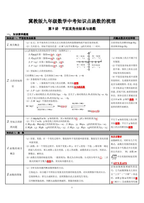 冀教版九年级数学中考知识点函数的梳理