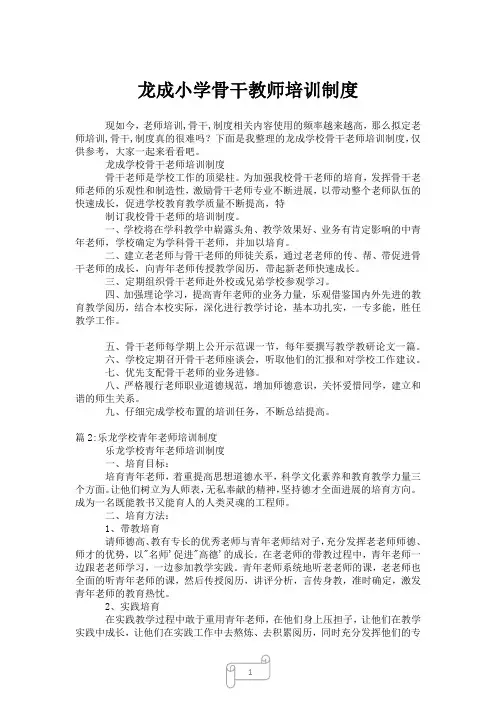 2023年龙成小学骨干教师培训制度