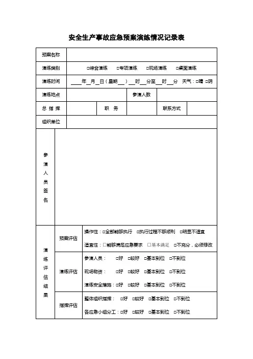 安全生产事故应急预案演练签名表