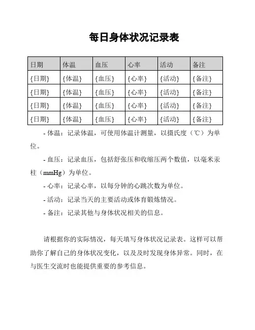 每日身体状况记录表
