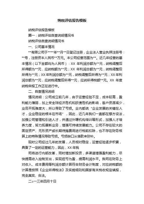 纳税评估报告模板