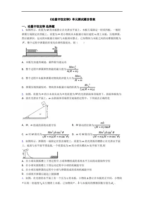 《动量守恒定律》单元测试题含答案