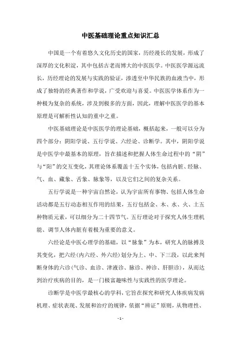 中医基础理论重点知识汇总