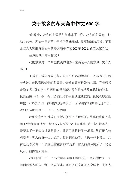 关于故乡的冬天高中作文600字