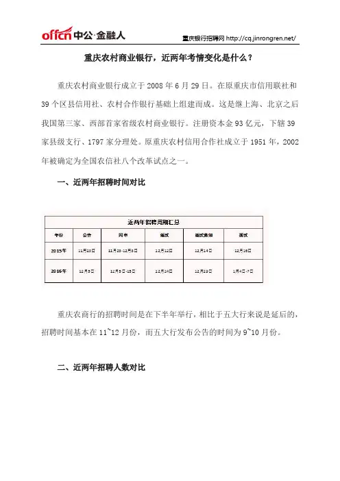 重庆农村商业银行,近两年考情变化是什么？