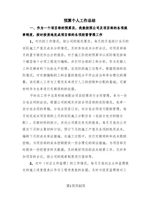 预算个人工作总结(13篇)