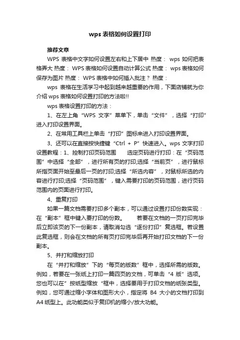 wps表格如何设置打印