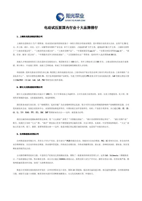 电动试压泵国内行业十大品牌排行
