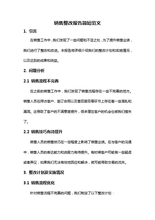销售整改报告简短范文