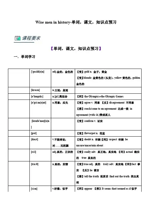 专题1.Unit1Wisemeninhistory-单词课文知识点预习(牛津深圳版)(原卷版)