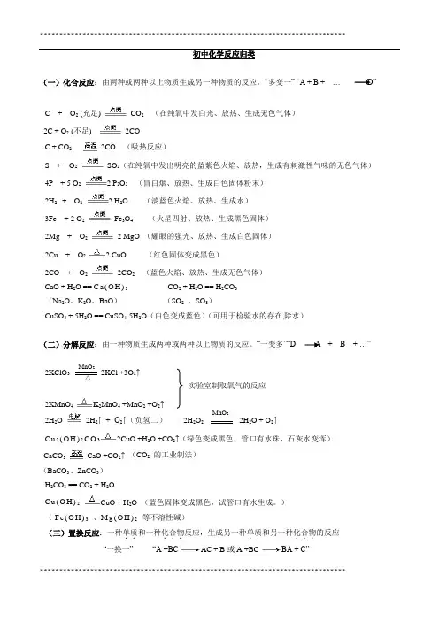初三化学反应类型总结