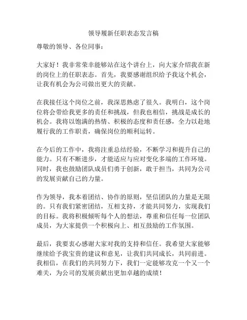 领导履新任职表态发言稿