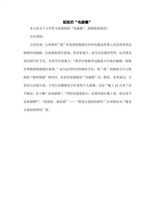 姐姐的“电脑瘾”_小学作文