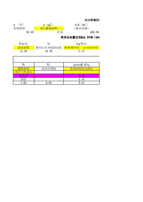 大口井设计流量