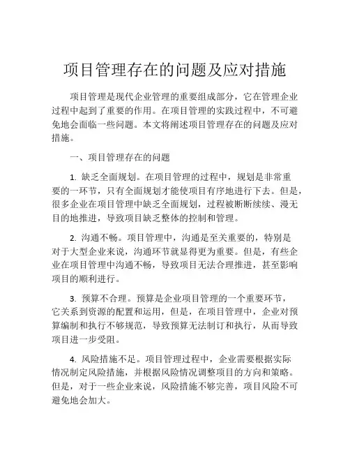 项目管理存在的问题及应对措施