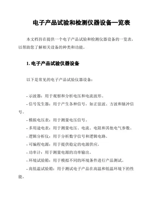 电子产品试验和检测仪器设备一览表