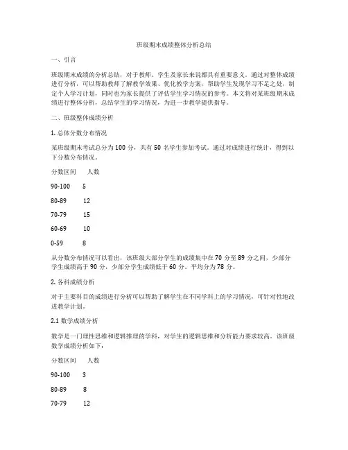 班级期末成绩整体分析总结