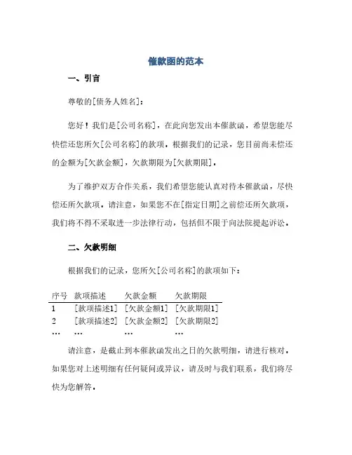 通用范文(正式版)催款函的范本
