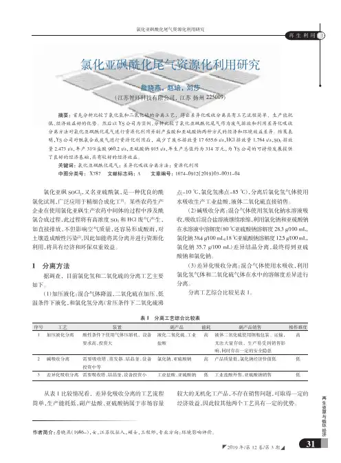 氯化亚砜酰化尾气资源化利用研究