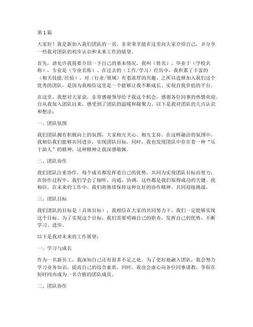 新员工在团队发言稿(3篇)