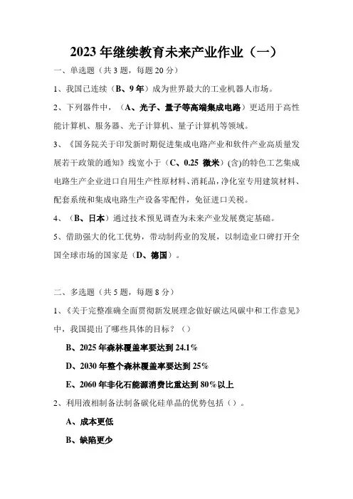 2023年继续教育未来产业作业(一)