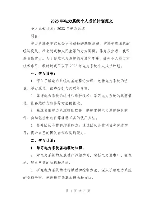 2023年电力系统个人成长计划范文