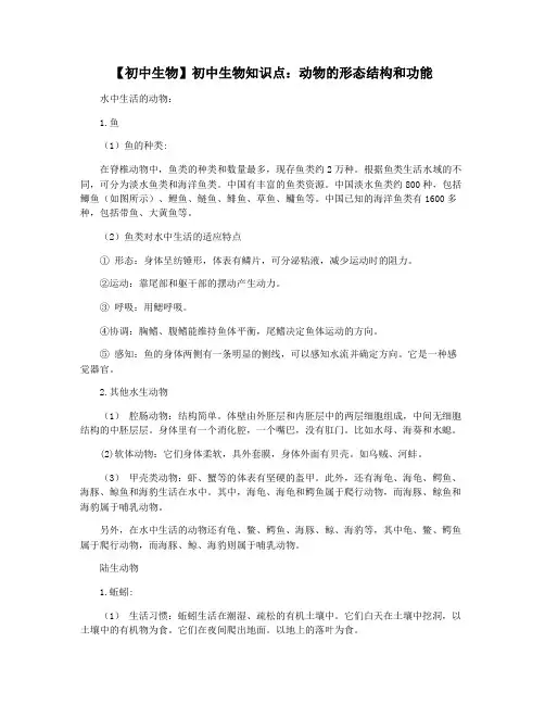 【初中生物】初中生物知识点：动物的形态结构和功能