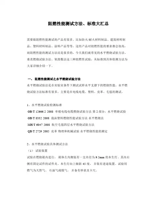 阻燃性能测试方法、标准大汇总